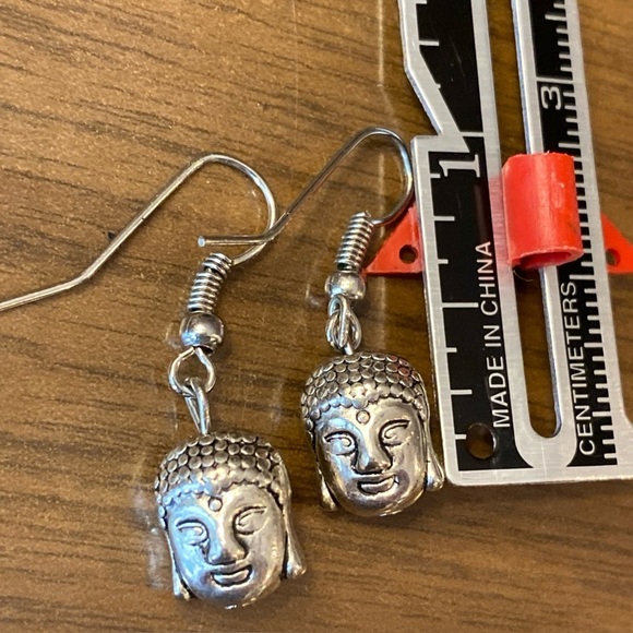 Sterling Silver Buddha Head Dangle 3D Earrings NEW - Picture 1 of 11